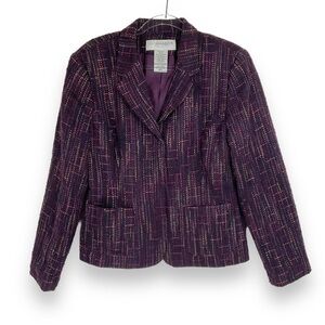 Sag Harbor Blazer Petite Womens Plum Purple Tweed Longsleeve Jacket Size 10
